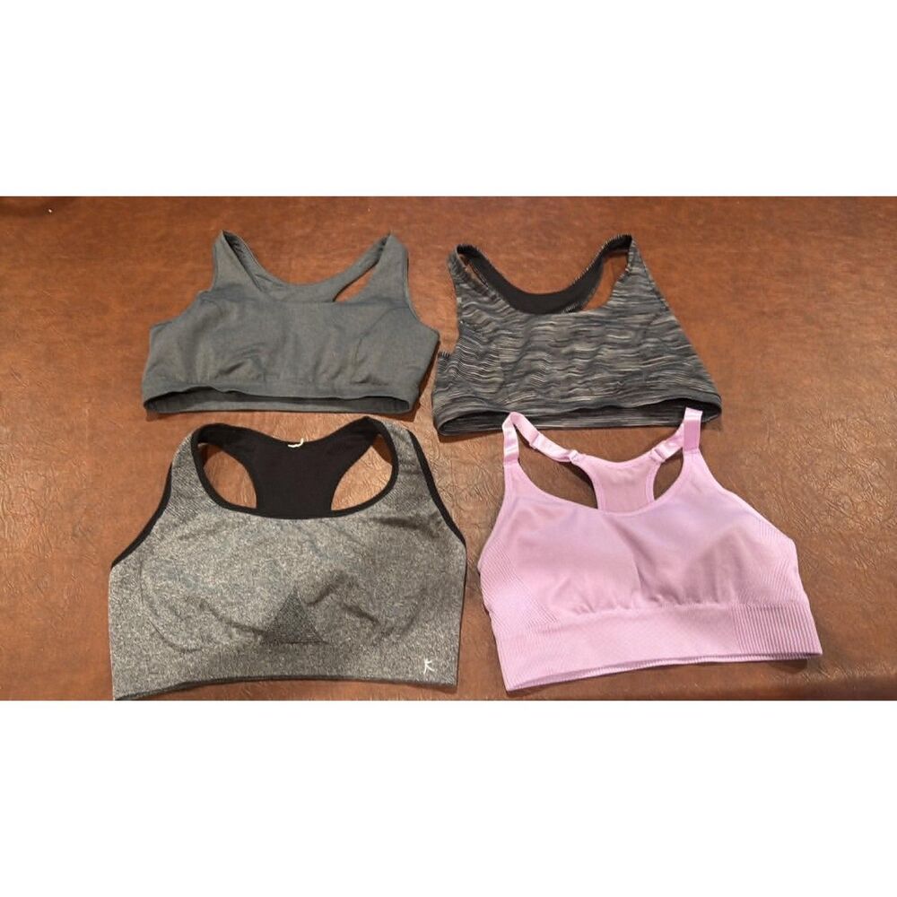 Lot of 4 Women's Sports Bra Wireless Pullover Size XXL Gray and Purple